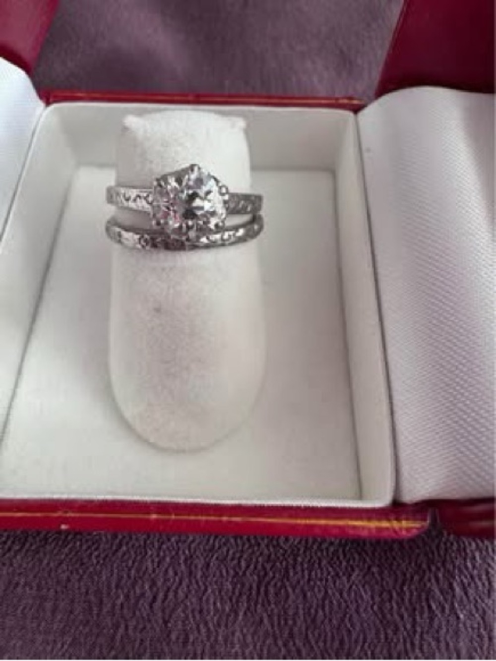 Art Deco platinum and diamond engagement ring and matching band